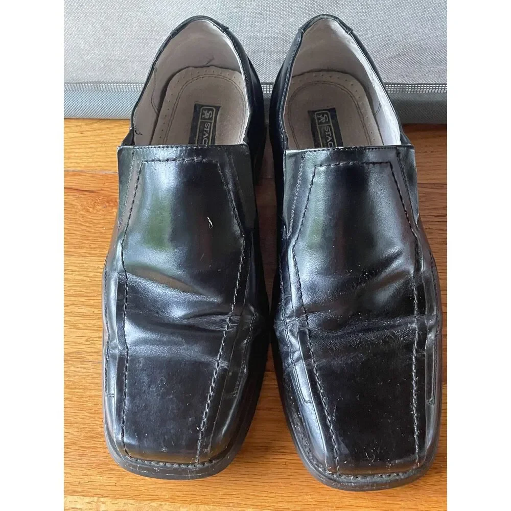 Stacy Adams Mens 8M Black Leather Square Toe Slip On Dress Shoes Loafers